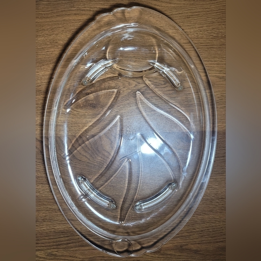 Vintage Pyrex Clear Glass Tree of Life Design 15" Serving Platter w/Drip‎ Well